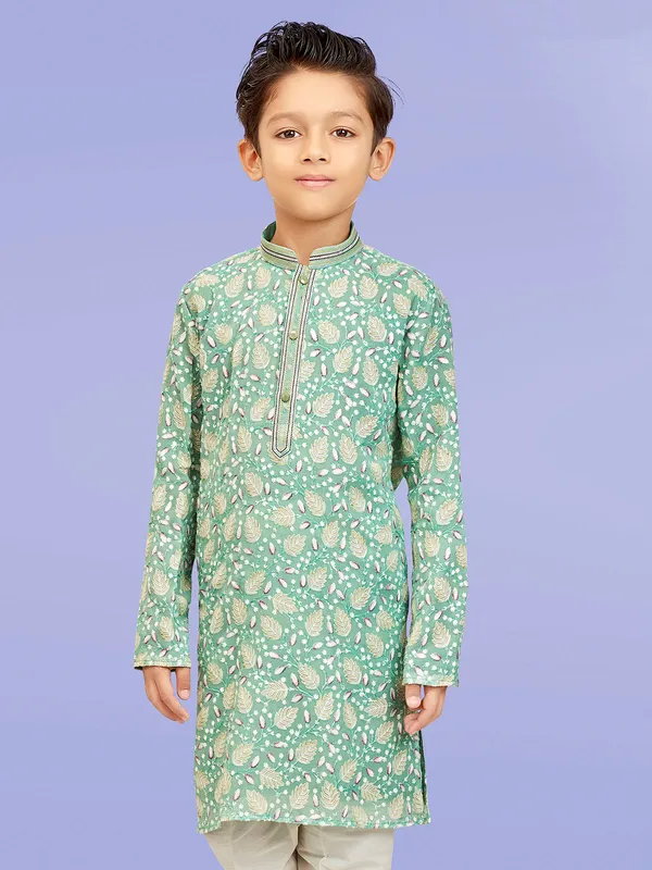 Pista green georgette embroidery kurta pajama