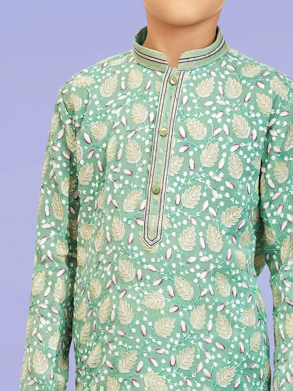 Pista green georgette embroidery kurta pajama