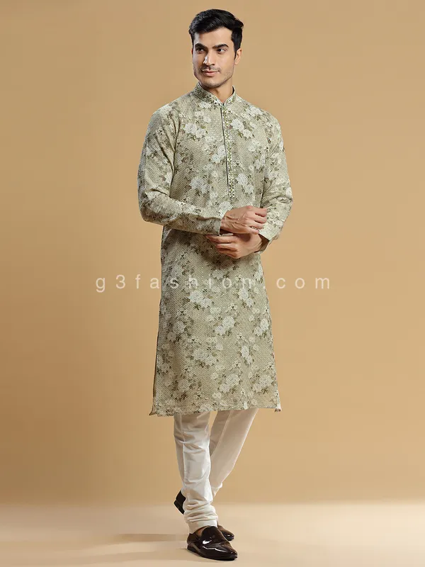 Olive georgette floral printed kurta suit