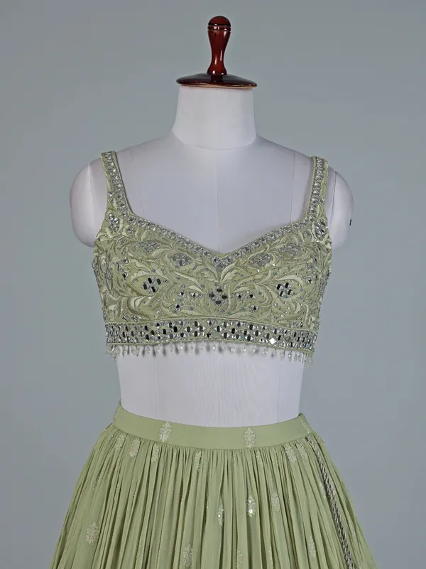 Pista green georgette lehenga choli set