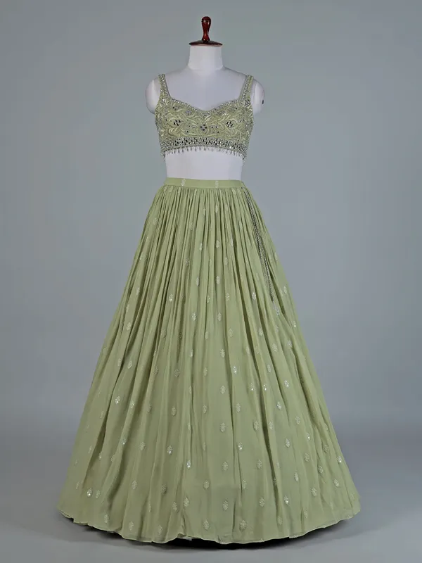 Pista green georgette lehenga choli set