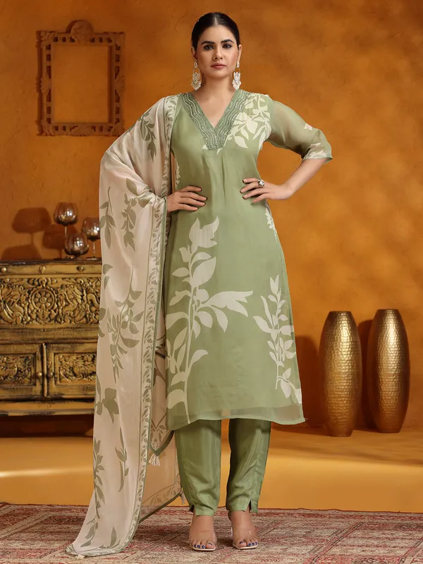 Pista green georgette printed salwar suit