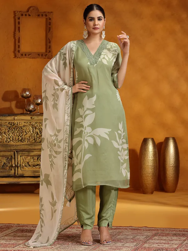 Pista green georgette printed salwar suit