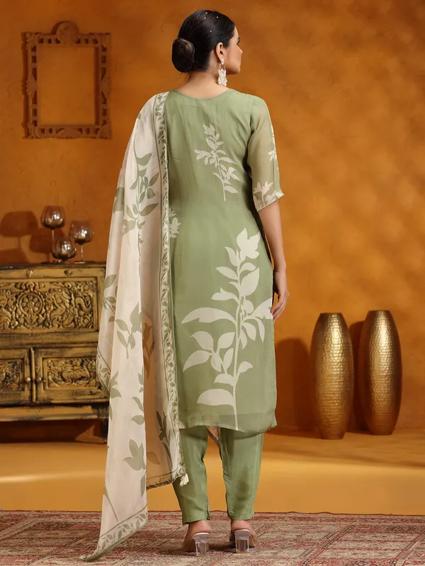 Pista green georgette printed salwar suit