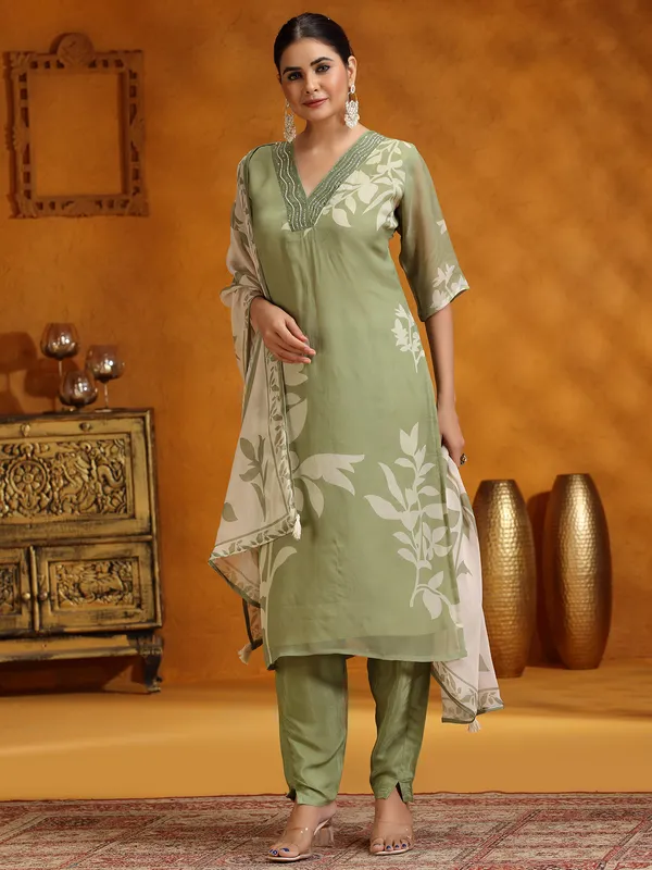 Pista green georgette printed salwar suit