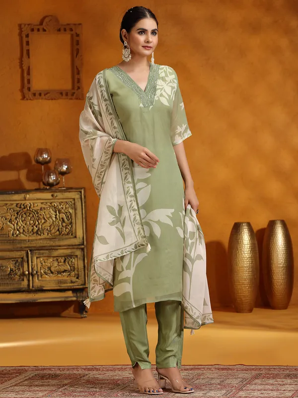 Pista green georgette printed salwar suit