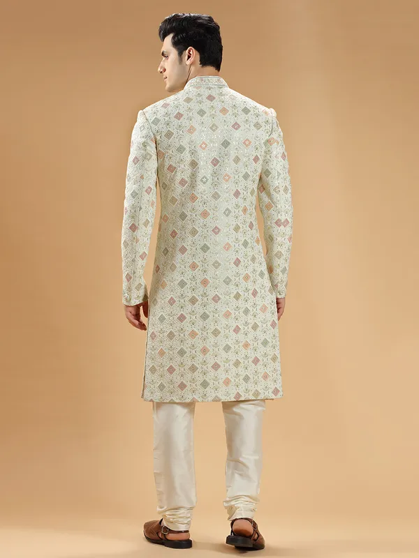 Pista green georgette sherwani with embroidery
