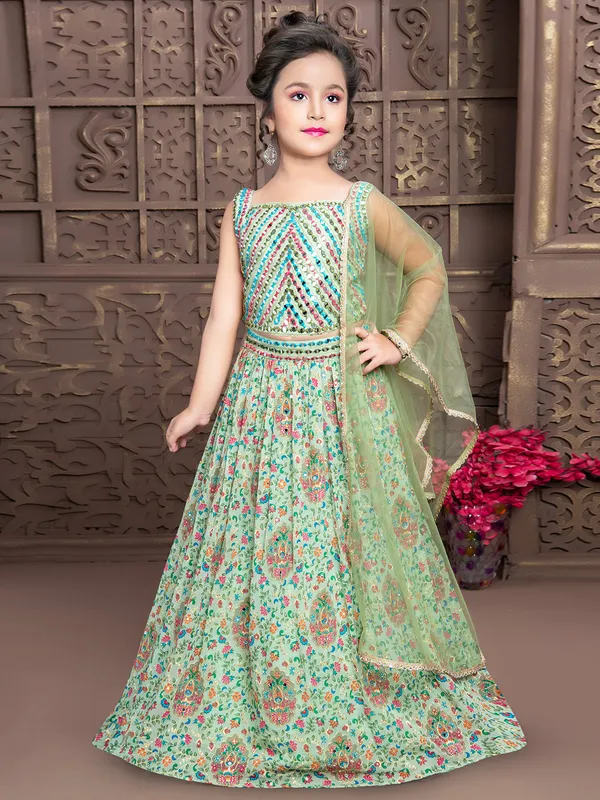 Pista green georgette wedding look lehenga choli