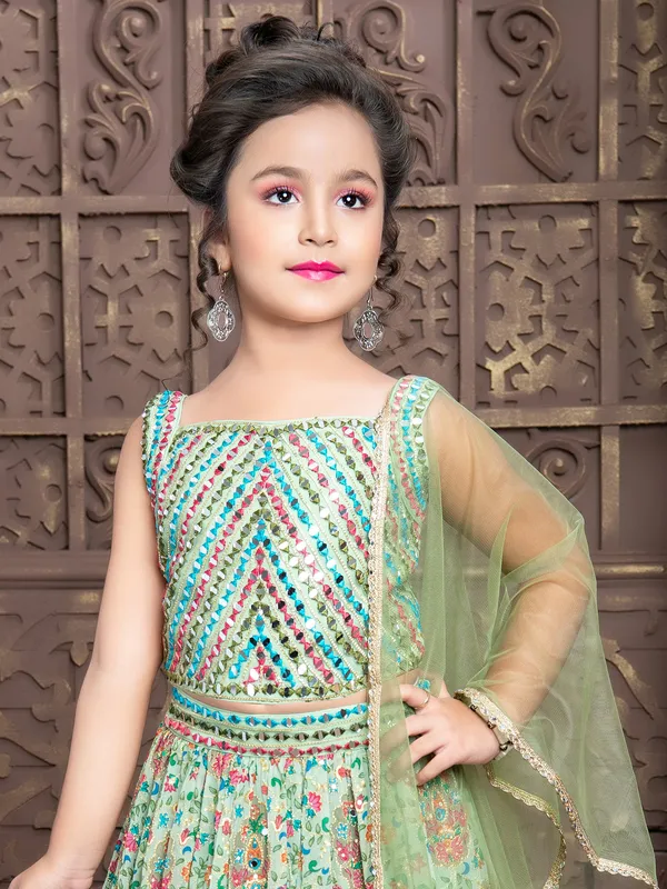 Pista green georgette wedding look lehenga choli