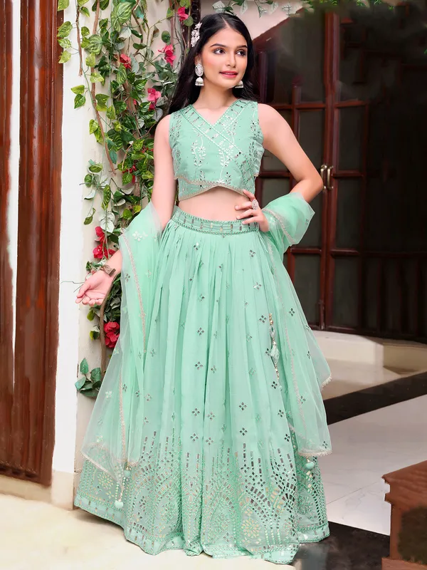 Pista green gorgeous lehenga choli in georgette