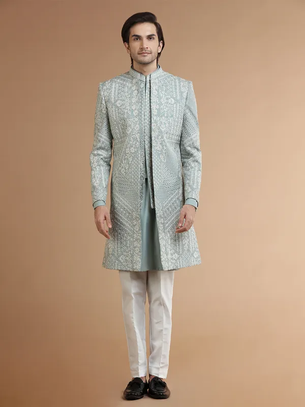 Pista green indowestern in silk