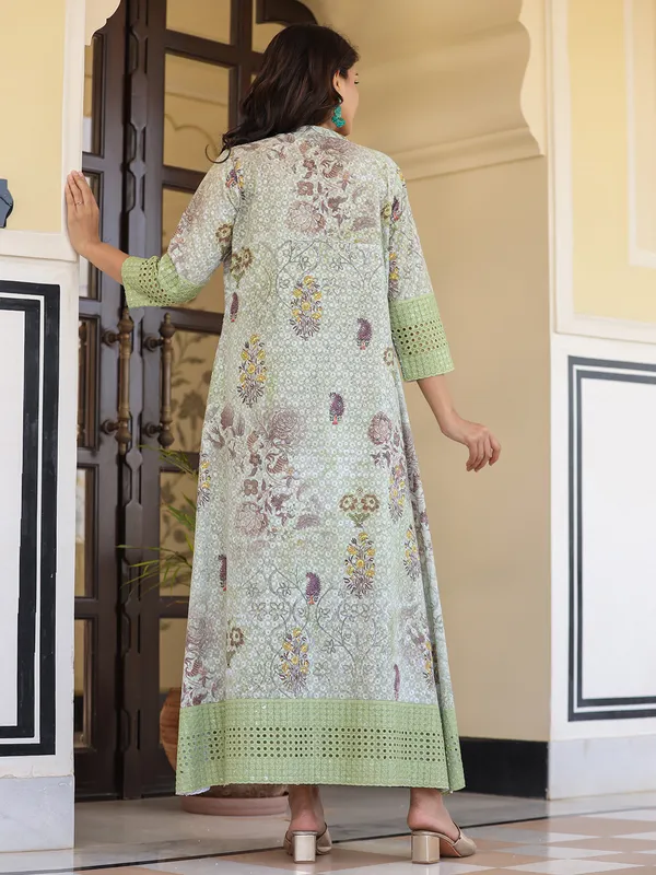 Pista green jacket style cotton kurti