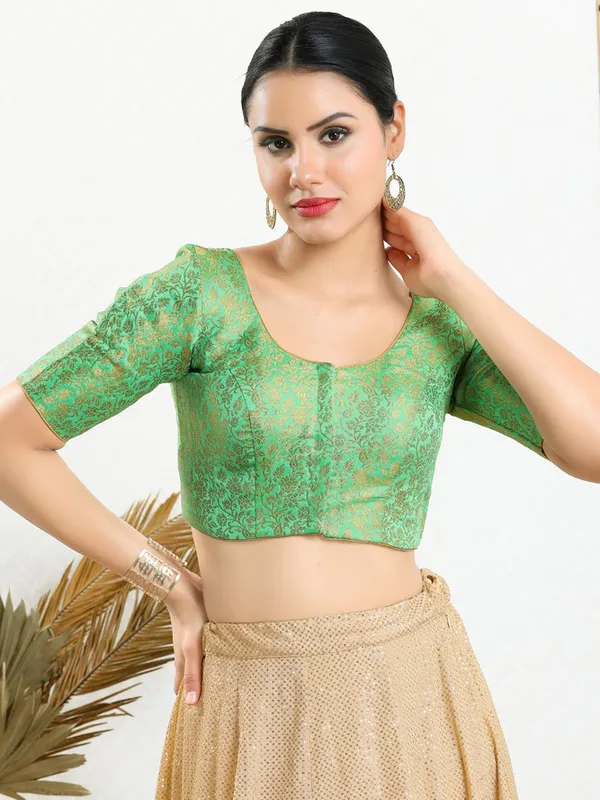 Pista green jacquard blouse