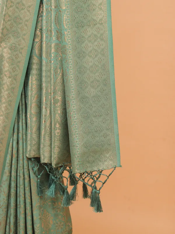 Pista green kanjivaram silk saree for festive