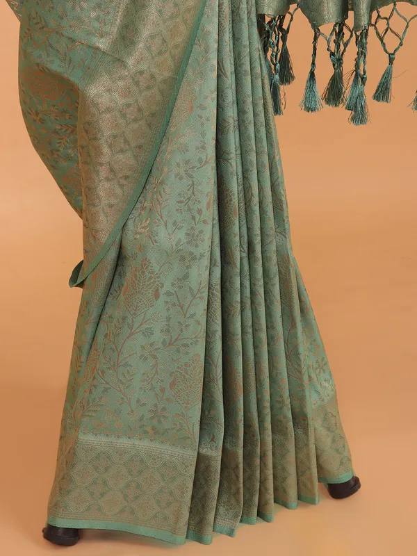 Pista green kanjivaram silk saree for festive