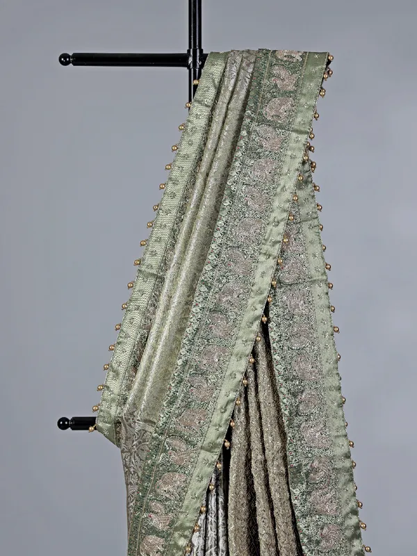 Pista green kanjivaram silk saree for mehendi