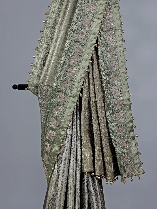 Pista green kanjivaram silk saree for mehendi