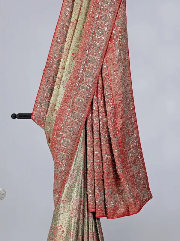 Pista green kanjivaram silk saree for wedding wear