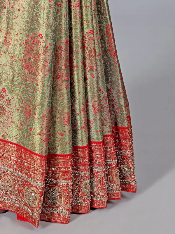 Pista green kanjivaram silk saree for wedding wear