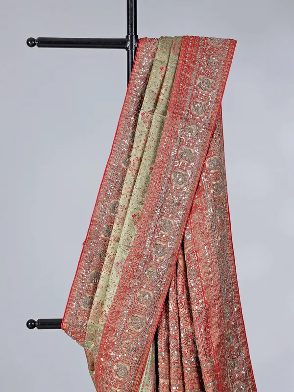 Pista green kanjivaram silk saree for wedding wear
