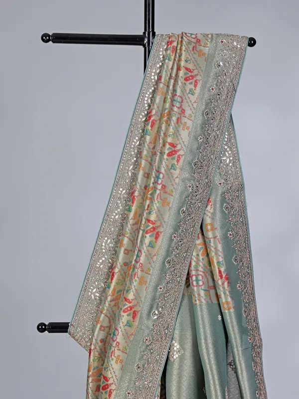 Pista green kanjivaram silk wedding wear saree