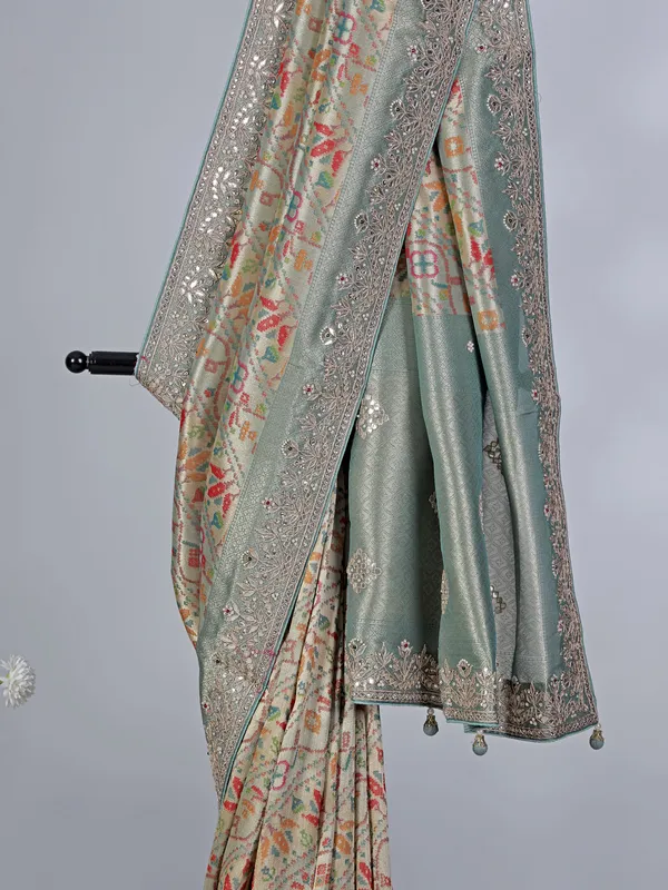 Pista green kanjivaram silk wedding wear saree