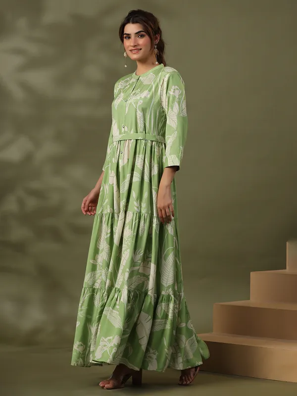 Pista green leaf printed kurti