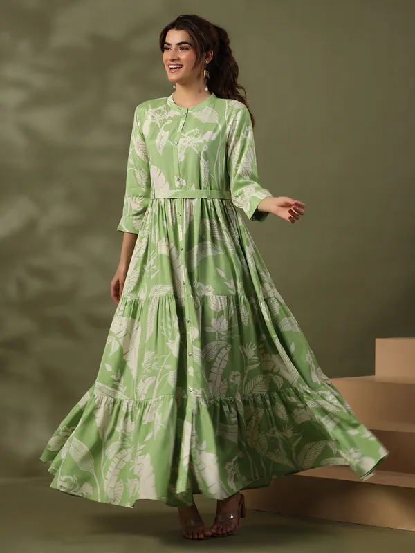 Pista green leaf printed kurti