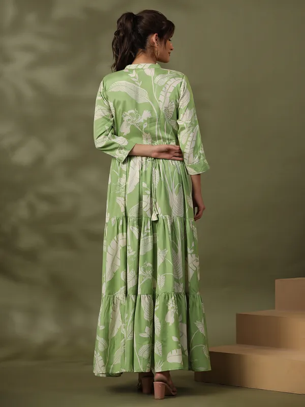 Pista green leaf printed kurti