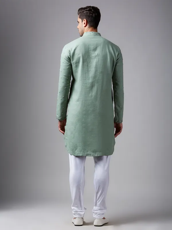 Pista green linen  Men Kurta pajama for festive