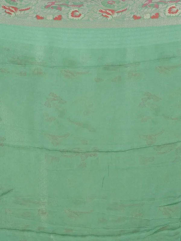 Pista green modal silk saree with colorfull motifs