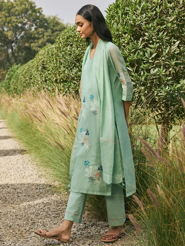 Pista green muslin cotton salwar suit