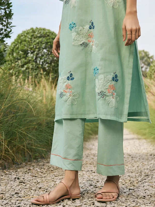 Pista green muslin cotton salwar suit