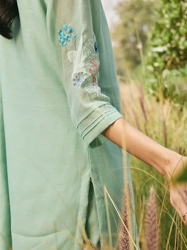 Pista green muslin cotton salwar suit