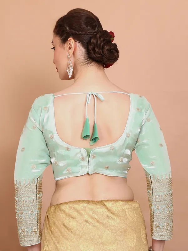 Pista green organza embroidered ready made blouse