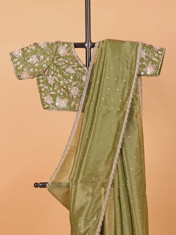 Pista green organza saree for wedding