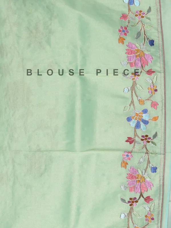 Pista green organza saree with delicate embroidery work