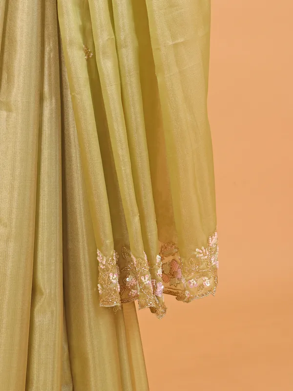 Pista green organza saree with unstitched blouse