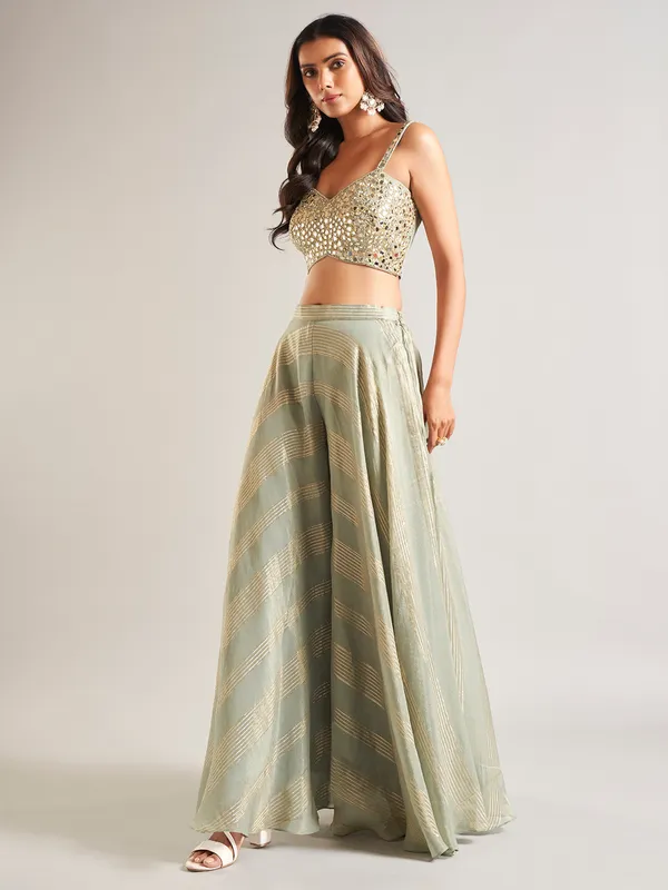 Pista green palazzo salwar suit in georgette