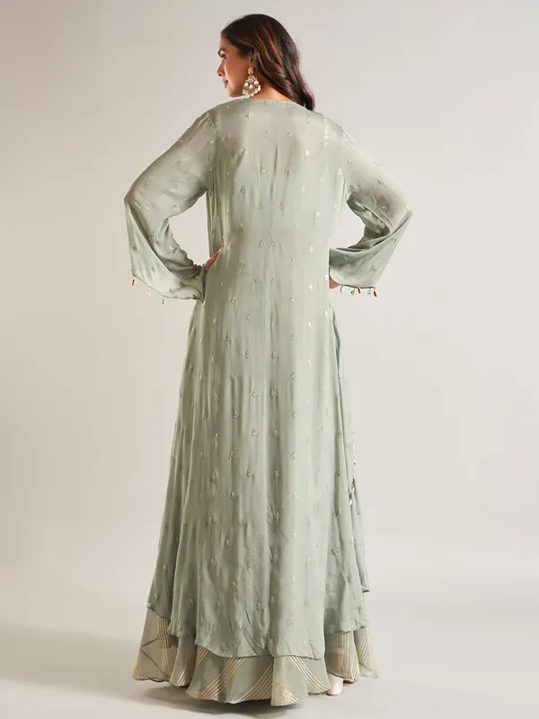 Pista green palazzo salwar suit in georgette