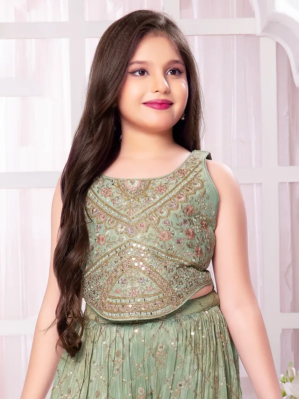 Pista green palazzo suit in silk fabric
