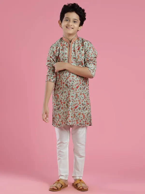 Pista green pashmina silk kurta suit for festive look
