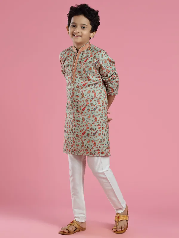 Pista green pashmina silk kurta suit for festive look