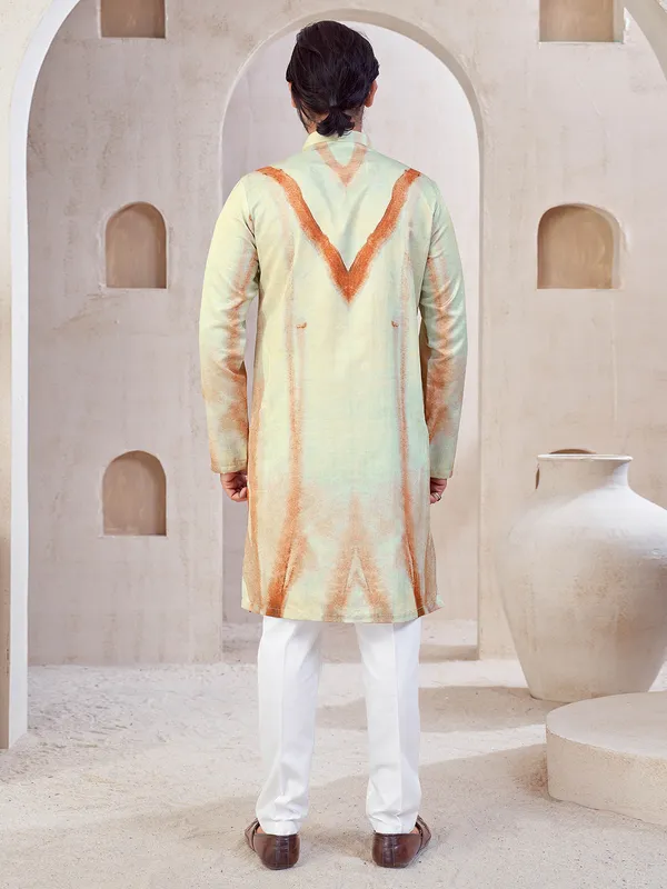 Pista green printed cotton kurta suit