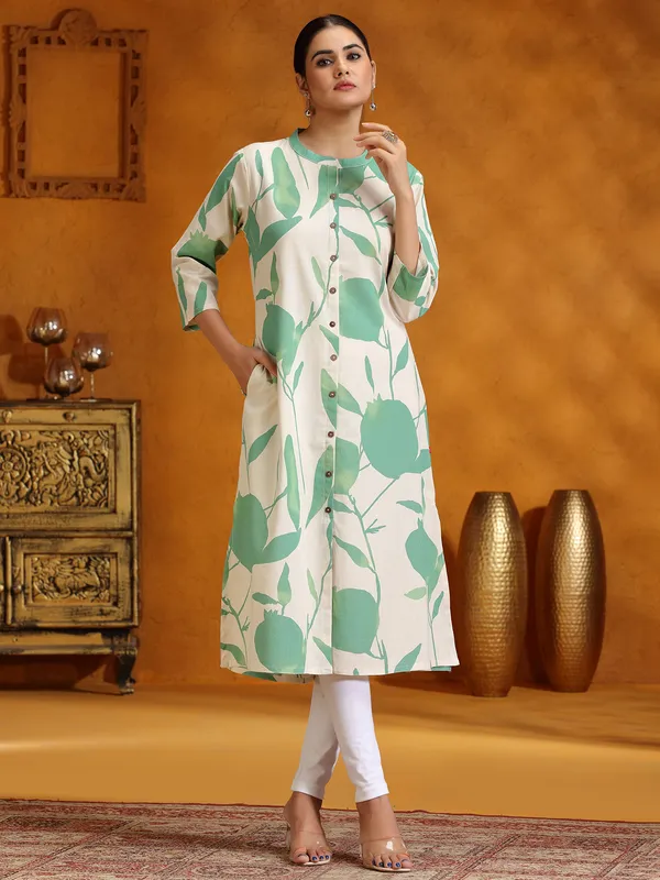 Pista green printed cotton kurti for casual wear