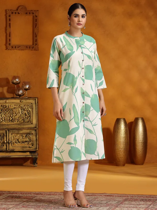Pista green printed cotton kurti for casual wear