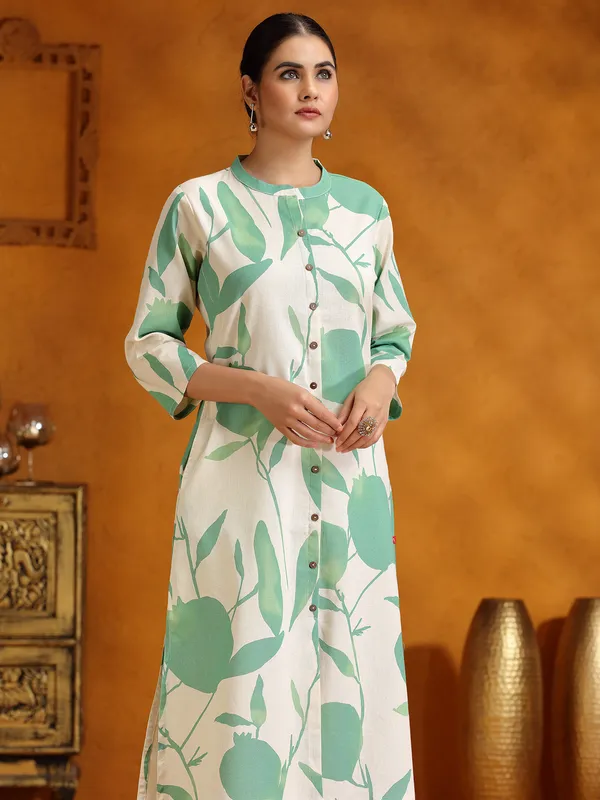 Pista green printed cotton kurti for casual wear