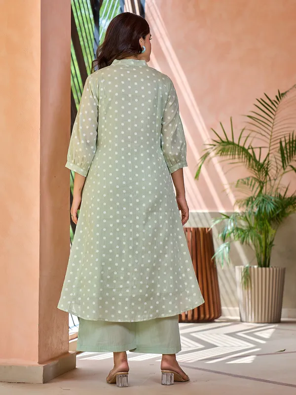Pista green printed cotton kurti set for women casual wear