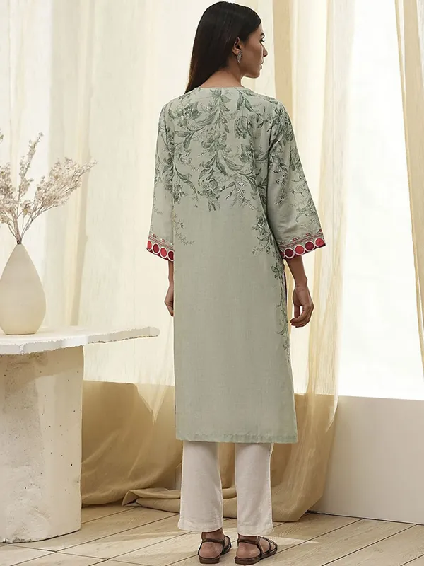 Pista green printed cotton silk kurti