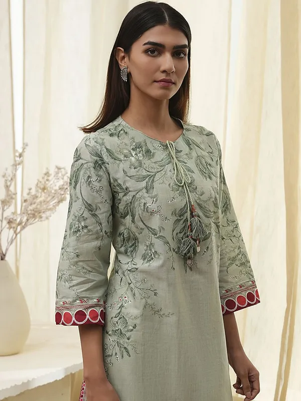 Pista green printed cotton silk kurti